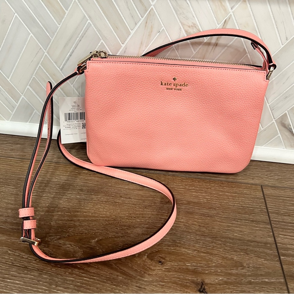 Kate Spade Leila Triple Gusset Crossbody Bag Peachy Rose Pink - Picture 3 of 12